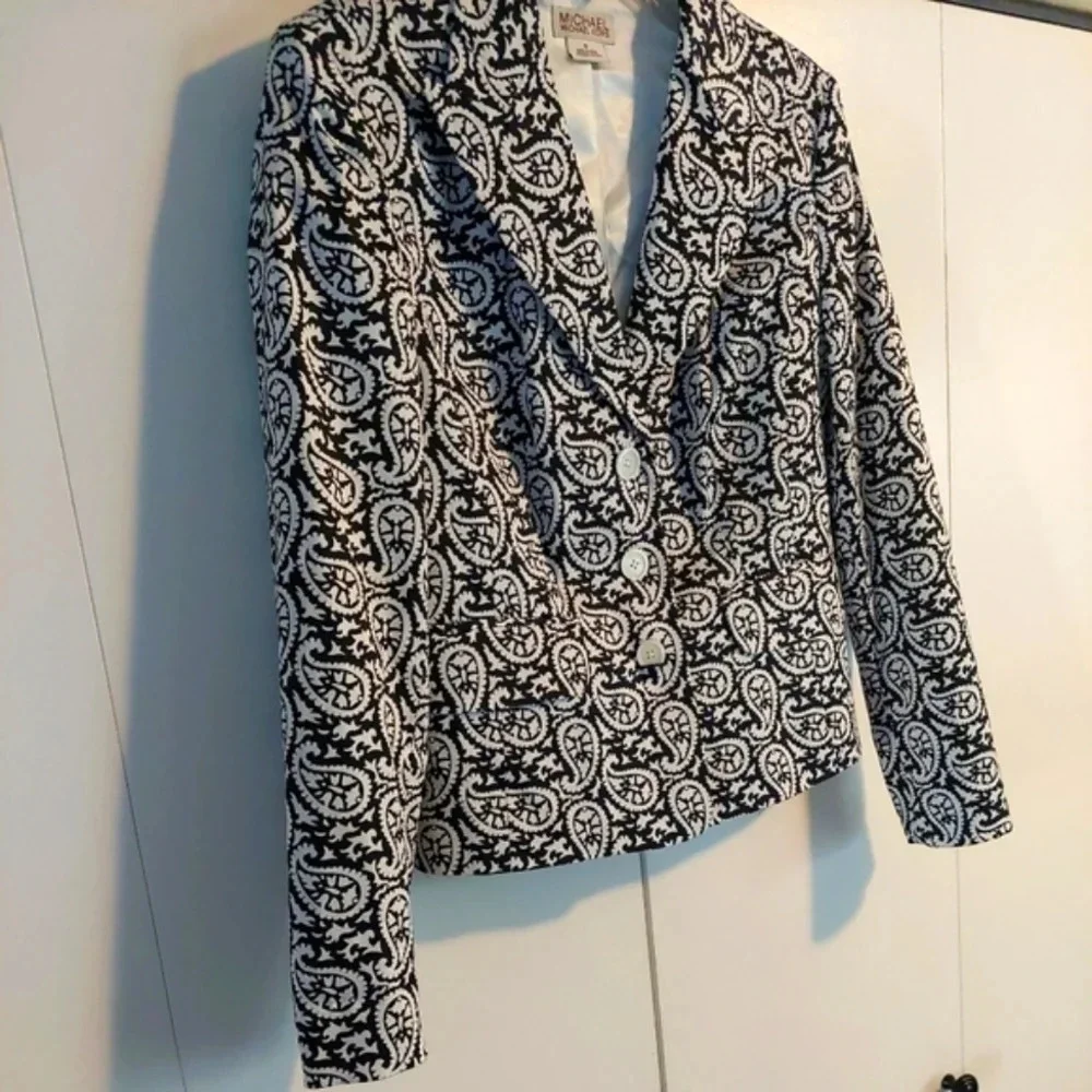 Michael Kors Paisley blazer Jacket black white Size Small Preppy Office